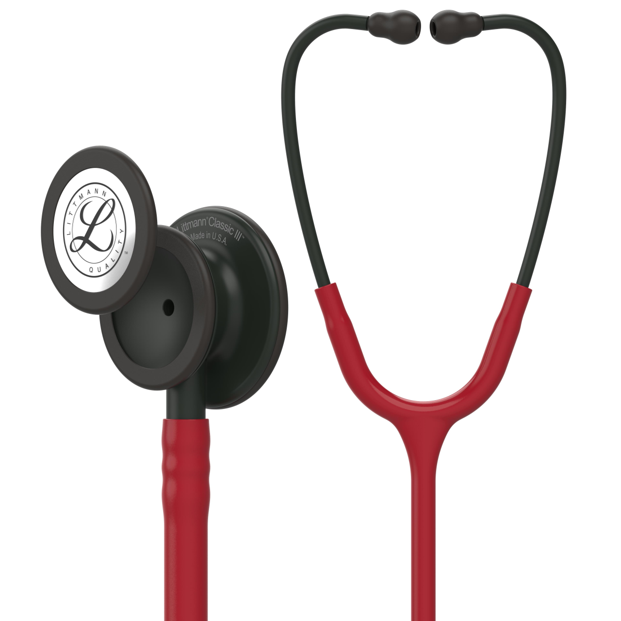 Pachet student - Stetoscop Littmann Classic III Rosu burgundy cu capsula neagra 5868 + Borseta burgund